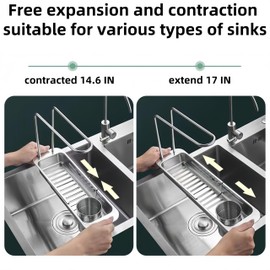 BRIUNN Stainless Steel Telescopic Over Sink Organizer Rack for Kitchen-Expandable Over The Sink Shelf, Adjustable Kitchen Caddy, Multifunctional Over The Sink Storage,Bathroom Sink Shelf Over Faucet