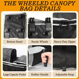 NVAAV 10 x 10 x 48in Canopy Roller Bag for Pop Up Canopy Tent with Sturdy Handles and Pocket, Wheeled Storage Bag for 10 x 10 Canopy Tent, Tent Bag Replacement Part, 800D Waterproof Oxford Fabric