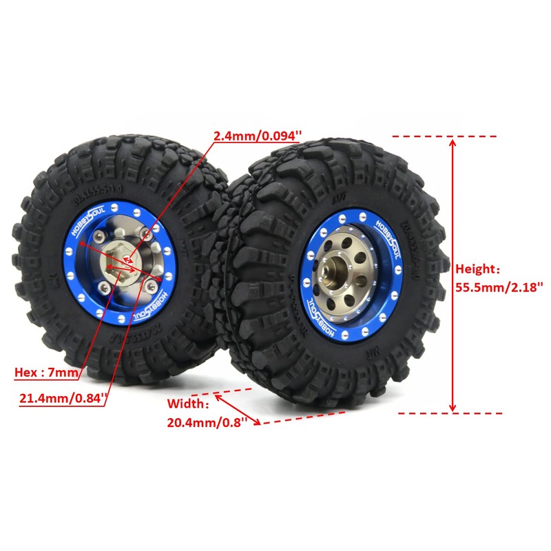 hobbysoul Heavy Adjustable Offset 1/24 Wheels and Tires, Negative Offset