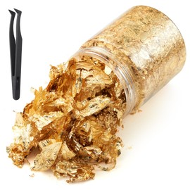 Gold Leaf Flakes with Tweezers,10g Metallic Gold Foil Flakes for Resin, with Tweezers, Imitation for Nail Art, Crafts, Slime, Painting, Jewelry Making, DIY Craft Supplies