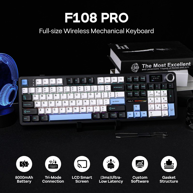 EPOMAKER X Aula F108 PRO Wireless Gaming Keyboard with Screen,