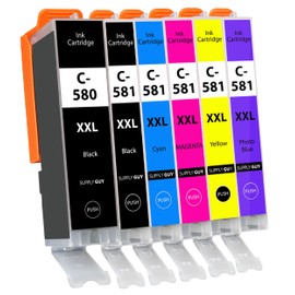 Supply Guy 6 XXL Printer Cartridges with Chip Compatible with Canon PGI-580 CLI-581 for Pixma TS8100 TS8150 TS8151 TS8152 TS8200 TS8250 TS8251 TS8252 TS8300 TS8350 TS8351 TS8351 TS83351 TS833 52