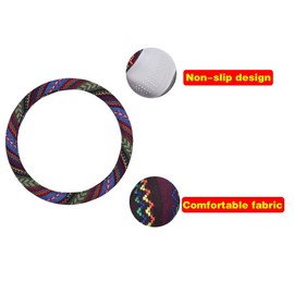 CAR PASS Pretty Ethnic Style Flax Cloth Universal fit Steering Wheel Cover, for Most of Vehicles,Cars,SUV,Vans,Fashionable and Anti-Slip Design