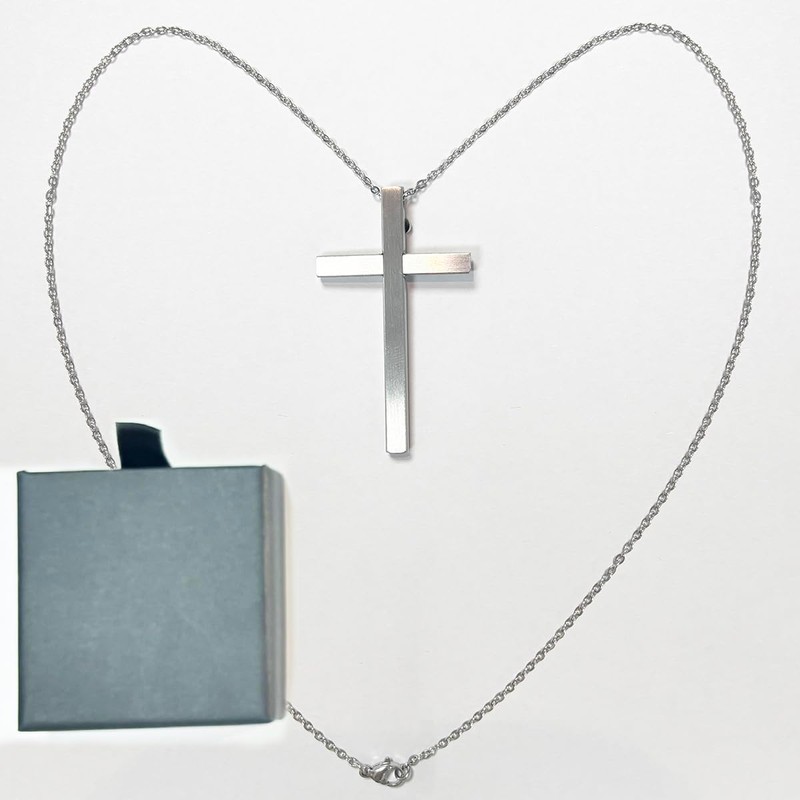 Self Defense Cross Necklace, 21 inch Chain, Stainless Steel Hidden