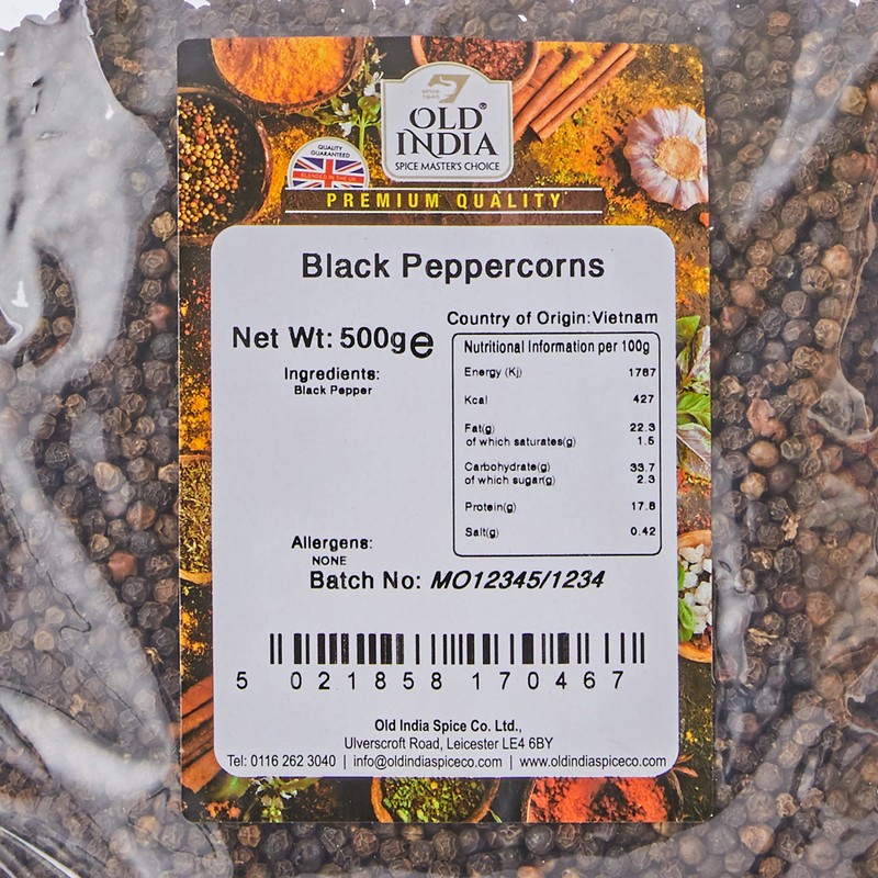 Old India Black Peppercorns 500g