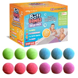 12 x Bath Bombs by Zimpli Kids, Create a Bubbly Bath Time Adventure Kids Baff Bombz, Certified Biodegradable and Vegan Friendly Gift