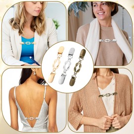 Tyqour Pack of 3 Rhinestone Cardigan Clip Metal Vintage Dresses Pullover Clips Scarf Clips for Women Girls Sweaters Cardigans Shirts Scarves Scarves Gold Silver, Metal