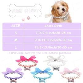 Pearl Dog Necklace,Pink S Diamond Crystal Dog Collars Bling Rhinestones Bone Cat Collar Jewelry for Girl xs s Small Puppy Kitten Pets Dogs