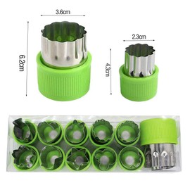 Hoshen 12-Piece PP Hand Guard Stainless Steel Biscuit Knife, Bento Decoration Fruit and Vegetable Shape Knife, Kitchen Carving Shape Cutting Tool - Green