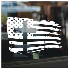 American Flag with Cross Decal White and Black USA Patriotic Vinyl Sticker Waterproof Car Truck Laptop Window Accessory Police Military Support Gift 7 x 4,76 Inches