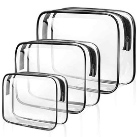 Clear Travel Toiletries Bag, 3 Pcs TSA Approved Toiletry Bag with Zippers Travel Accessories, Portable Waterproof Cosmetic Clear Makeup Bag for Women and Men (Black)