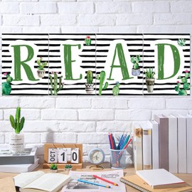 Qeeenar Reading Posters Cactus Library Decor Classroom Reading Corner Decoration Classroom Supplies Decor Bulletin Board for Daycare Kindergarten Preschool Elementary Middle School