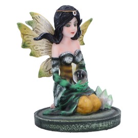 Nemesis Now Crystal Fairy Jade Figurine 9cm, Resin, Green, Fairy in Nature Figurine Featuring Crystals, Kneeling Fairy Holding Glass Ball, Fantasy Gift, Cast in the Finest Resin, Expertly Hand-Painted