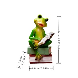Queemie Funny Frog Reading on Stacks Figurine, Reader Froggy Sculpture Statue, Mascot Frogs Study Resin Crafts Collectible Figurines for Home Office Bookshelf Desk Decoration Gifts