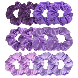 Jaciya - Paquete de 12 coleteros elásticos de satén morado, coleteros elásticos para el cabello, accesorios para el cabello para mujeres y niñas