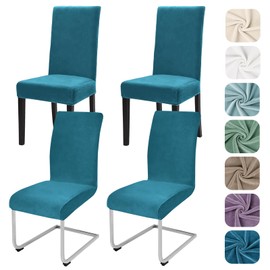 Alishomtll Stretch Velvet Chair Covers, Set of 4, Velvet/Velour Chair Covers, Swing Chair, Elastic Covers, Washable Chairs, Protection for Kitchen, Restaurant, Hotel, Banquet, Wedding (Peacock Blue, Set of 4)