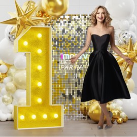 imprsv 4FT Gold Marquee Numbers,DIY Marquee Numbers Light Up Numbers for 1st First Birthday Decorations,Gold Party Decorations,Anniversary Party Decor,Mosaic Number 1,Pre-Cut Foam Board Kit
