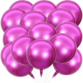 HaiMay 15 Pieces Large 22 Inches 360 Degree Round Metallic Helium Balloons 4D Sphere Mylar Foil Balloons for Pink Theme Party Decorations