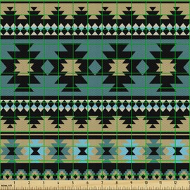 Ambesonne Teal Stripe Fabric by The Yard, Ethnic Illustration of Aztec Inspired Elements Designed Horizontally, Decorative Fabric for Upholstery and Home Accents, 3 Yards, Teal Black