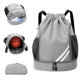 Adfuenom Gym Bag for Boys Women Men Children Sports Bag Sports Backpack Sports Bag with Drawstring Shoe Compartment Swimming Backpack Basketball Bag Backpack Sports Football Bag Waterproof, gray, L