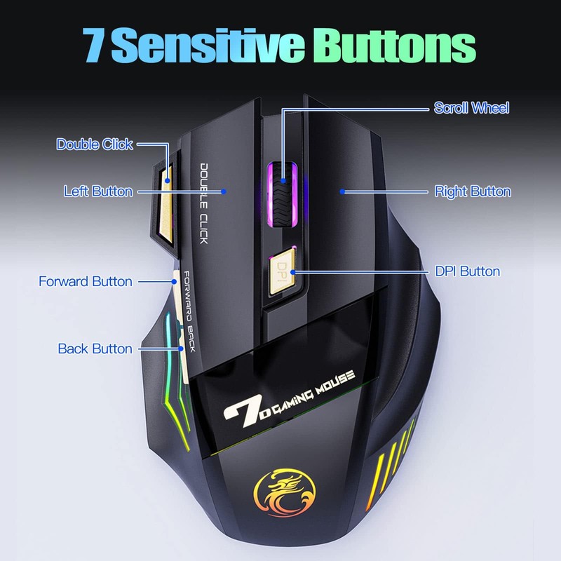 VEGCOO Wireless Gaming Mouse, Rechargeable Silent Wireless Mouse with 4800