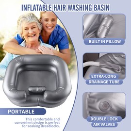 LOKFEHRE Large Portable Inflatable Hair Washing Basin for Bedridden - Wash Hair in Bed with Inflatable Shampoo Bowl.For Elderly,Disabled,Injured,Ideal Inflatable Sink for Locs Detox (Silver)
