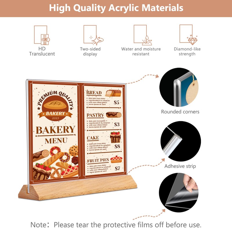 Andchi 5pcs AcrylicTable Sign Holders T-Shape Both Sides Table Display