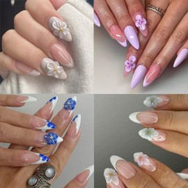 4Pcs Flower Nail Art Stickers 5D Embossed Blue White Purple Green Flower Nail Decals Holographic Spring Floral Nail Stickers Self Adhesive Summer Cute Nail Supplies Decor for Women DIY Acrylic Nails