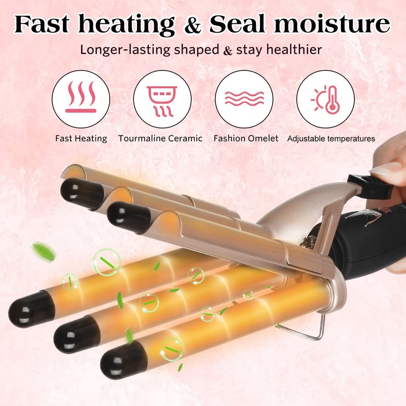 Hair Crimper Iron 5 Barrel Curling Iron Wand, 0.6 Inch