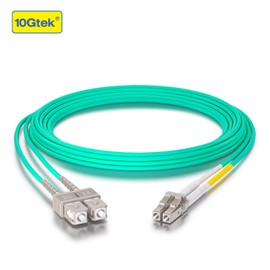 10Gtek Fiber Patch Cable - LC to SC OM3 10Gb/Gigabit Multi-Mode Jumper Duplex 50/125μm LSZH Fiber Optic Cord for SFP Transceiver, Aqua, 1-Meter(3.3ft)