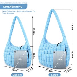 Quilted Puffer Tote Bag for Women,Large Puffy Crossbody Shoulder Bag Lightweight Nylon Hobo Bag with Zipper,Purse Puffy Quilted Carryall Bag Soft Oversized Padding Handbag for Daily Travel(Blue)