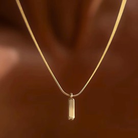 QueenBee 14K Gold Bar Snake Pendant Necklace for Men, Waterproof Minimalist Gold Chain, Hypoallergenic, Non-Fading, Fashionable Jewelry for Him, Birthday, Father’s Day, Jewelry Gift for Men