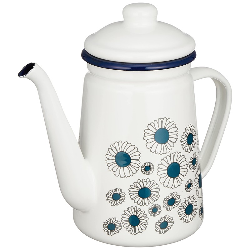 René Dew Hollow Studio Hilla Enamel Coffee Pot Daisy Navy
