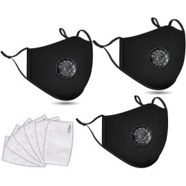 Unbranded Reusable Mask Cotton Mask Face MASKS PM2.5 Respirator Cover Anti-Fog Cover NEW - 3 Black Masks + 12 Filters
