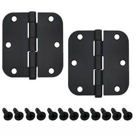 2 Pack Door Hinge Rounded Matte Black Door Hinges 3.5 Inch 5/8" Radius Interior 3 1/2 Inch Flat Iron Bifold Residential Standard Bedroom Indoor for Doors 3 ½"x 3 ½" Hardware Controls