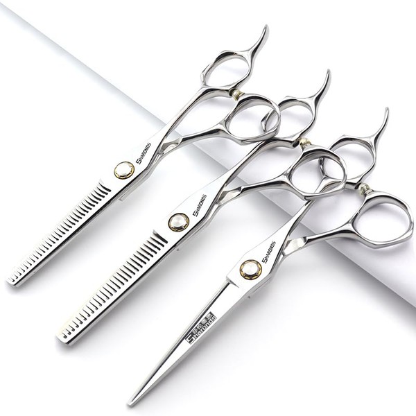 Japan 440C Hairdressing Studio Hairdressing Styling Professional Tool Set Fashion 6' Hairdressing Scissors and Efficient Scissors (6 Inches, Pack of 3)
