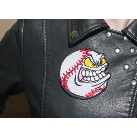 Angry Baseball Ball Embroidered Patch Iron On. Size: 3.5 x 3.5 inches.