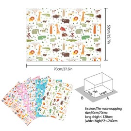 BBLIKE Children's Gift Wrapping Paper, 6 Sheets of Birthday Wrapping Paper, 70 x 50 cm, Animals Folded Paper for Birthday, Easter, Christmas, Back to School (Giraffe)