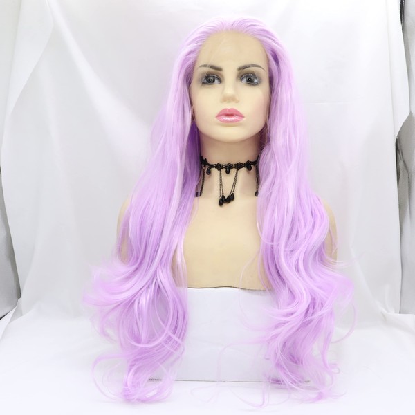 Xiweiy Light Purple Wavy Synthetic Hair Wigs Heat Resistant Natural Hairline Lace Wigs for Women