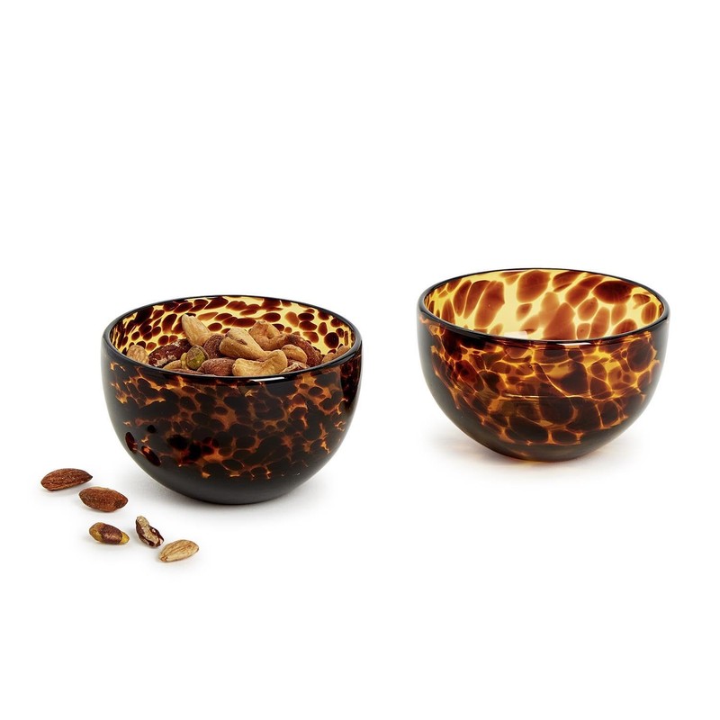 Two's Company Set of 2 Tortoise Print Tidbit Bowl, Glass,