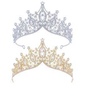 XFSRG Pack of 2 Crystal Tiaras Women's Vintage Luxury Crown Sparkling Elegance for Proms Birthdays Banquets, Alloy, Cubic Zirconia