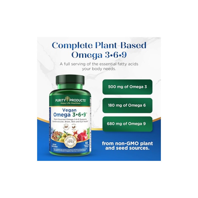 Purity Products - Fórmula Vegana Omega 3-6-9, Complejo de Ácidos