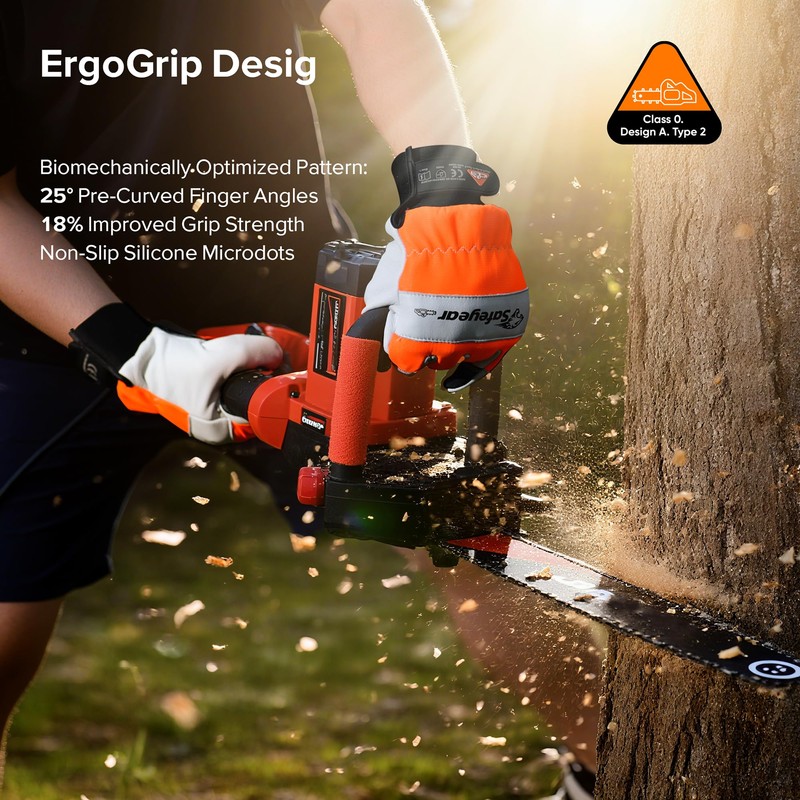 SAFEYEAR Chainsaw Gloves, L, White Cowhide & PVC Reinforced, EVA