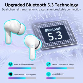 Wireless Earbuds, Bluetooth 5.3 Headphones 2025 NEW Ear Buds 40H Bass Stereo in-Ear Earphones ENC Noise Cancelling Earbuds with 4 HD Mic, USB-C LED Display IP7 Waterproof Sport Headset for Android iOS