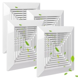 White 4 Piece ( 9 “x 9 ”Inch) Bathroom Exhaust Fan Cover with Spring, Square Ceiling or Wall Mounted Exhaust Fan, Ceiling Fan, Grille, Air Diffuser, Diverter Ventilation Hood, Replacement Accessories