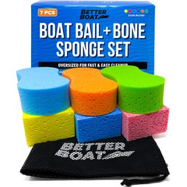 Extra Large Boat Bail Sponge and Bone Sponge Set, 6 Pack Cellulose and Soft Touch Sponges for PWC, Kayak, Pontoon, or Car Washing and Cleaning, Includes Storage Bag