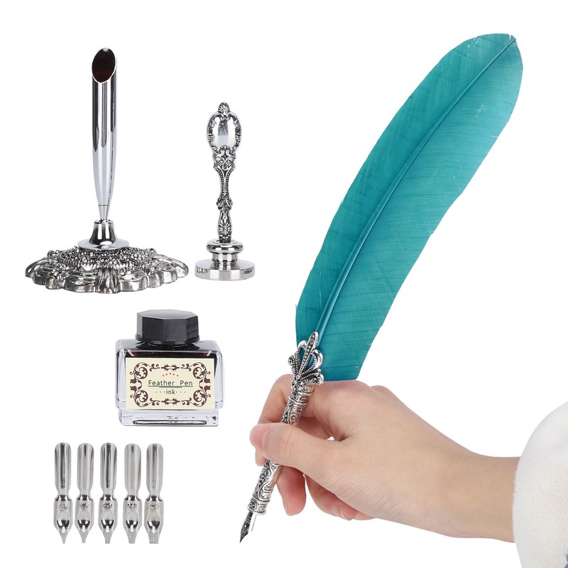 Quill Pen Set Feather Writing Dip Pen Stamp Students Teacher