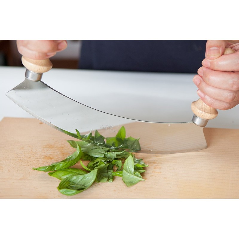 Eppicotispai Stainless Steel Mezzaluna Chopper/Mincer with Wooden Handle, 10-Inch