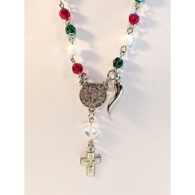 Italian Auto/Vehicle Rosary With Italian Horn (Cornicello) Charm (Silver plain