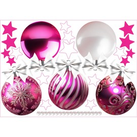 Christmas Bauble Snowflakes Window Decals Stickers for Glass, Large Xmas Designs Home Decorations Holiday Bling, DIY Window Door Mural Showcase for Office Business, Pink Glossy Window Decorations